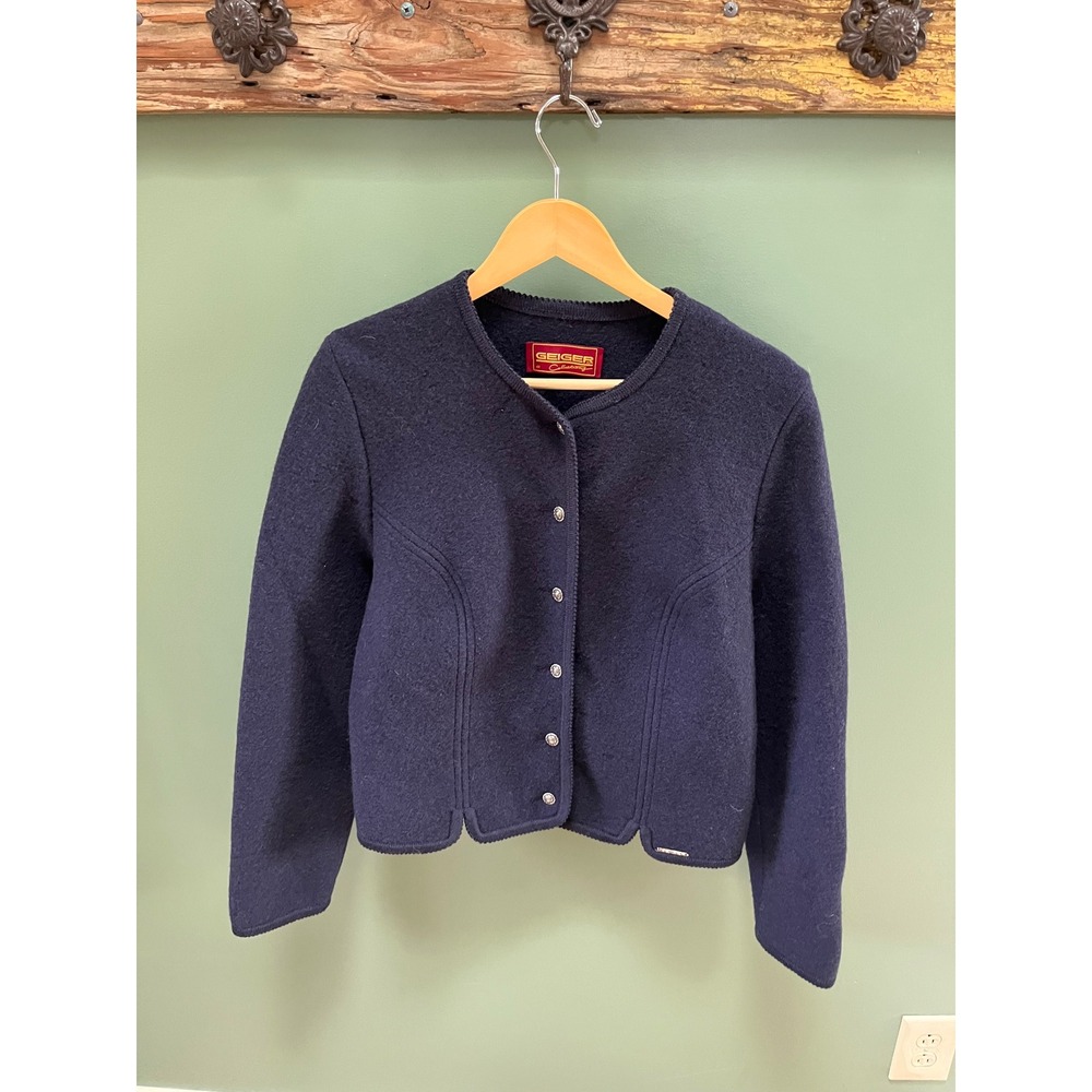 Geiger Collections Navy‎ Blue Wool Cardigan Jacket Women Size 44 (L) Austrian